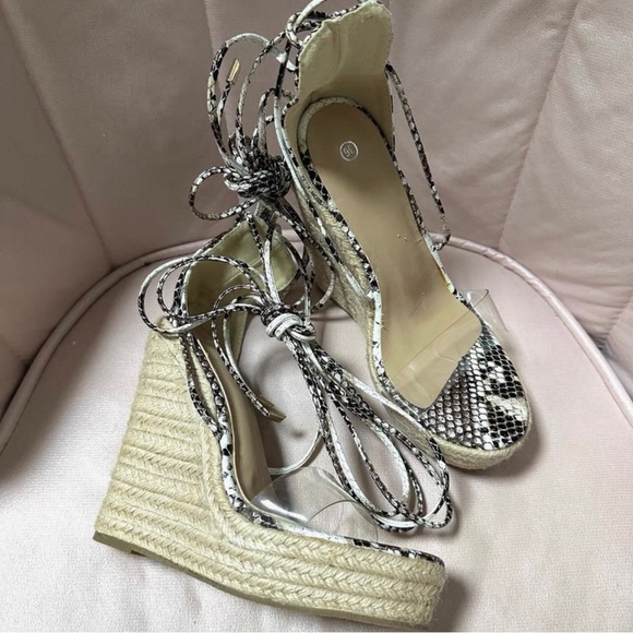 & Other Stories Snakeskin Lace-Up Espadrilles - Picture 2 of 3